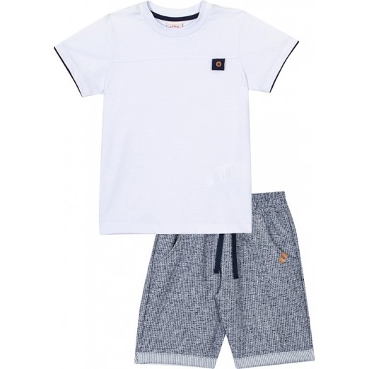 Conjunto Infantil Masculino Camiseta e Bermuda Masculino Branco/Marinho 10 Anos Nini e Bambini