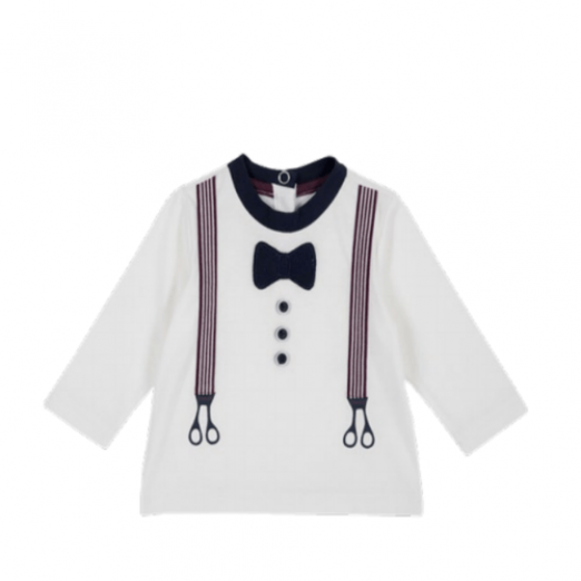 Blusa De Frio Infantil Masculina Branca Gravata E Suspensório Decorativos 12 Meses