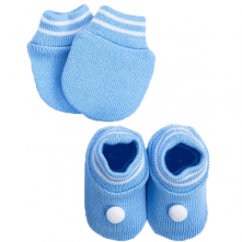  Kit RM Tricot  01 Par De Sapato E 01 Par De Luva Azul Tricô Tricart Baby RN