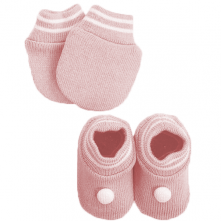 Kit RM Tricot  01 Par De Sapato E 01 Par De Luva Rosa Tricô Tricart Baby RN