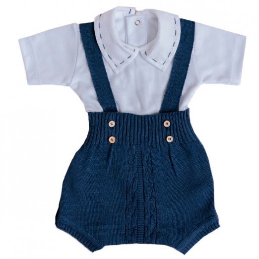 Conjunto Infantil Masculino Azul Marinho Romper Em Tricot Body Com Detalhes Milly Baby Tam RN