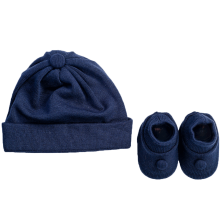  Kit Tricot  01 Par De Sapato E 01 Touca Azul Marinho Tricô Tricart Baby RN