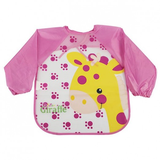 Babador infantil com manga girafa rosa kababy