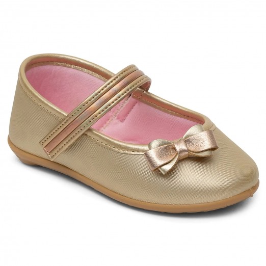 Sapato Feminino Infantil Injeção Dourado Velcro Fase 2 Tam 16 Pimpolho