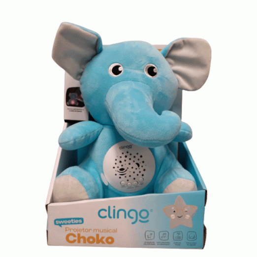 Brinquedo Pelúcia Infantil Elefante Musical e Luz Clingo