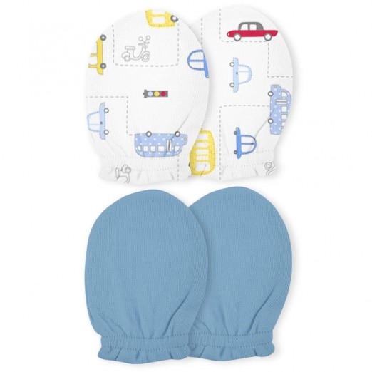 Kit De Luvas Para Bebê Recém Nascidos Carros/Azul  2 Pares Papi