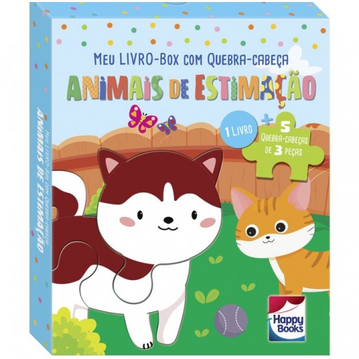 Kit Livro Infantil e 05 Quebra-Cabeças Animais de Estimação Happy Books