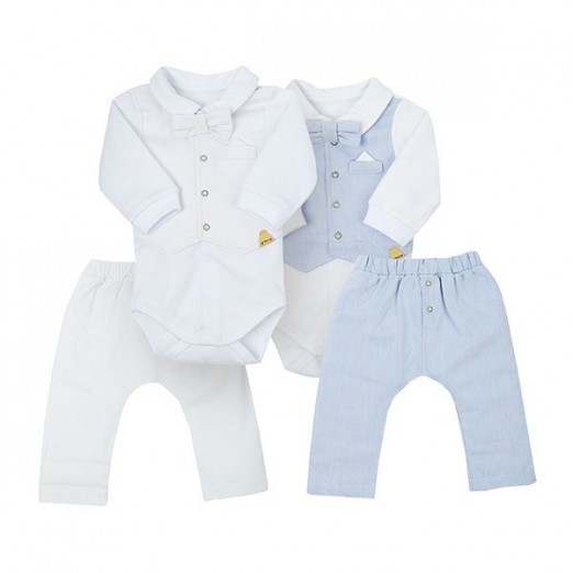 Conjunto Para Bebê Body Liso Branco e Calça Grow Up Azul Tamanho 3M