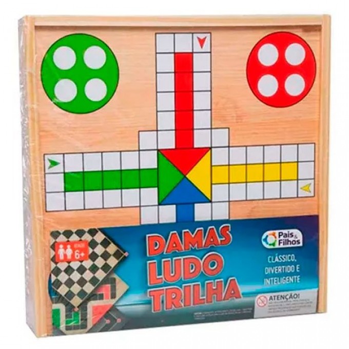 Jogo 3 Jogos Ludo, Dama e Trilha Tabuleiro - Pais e Filhos