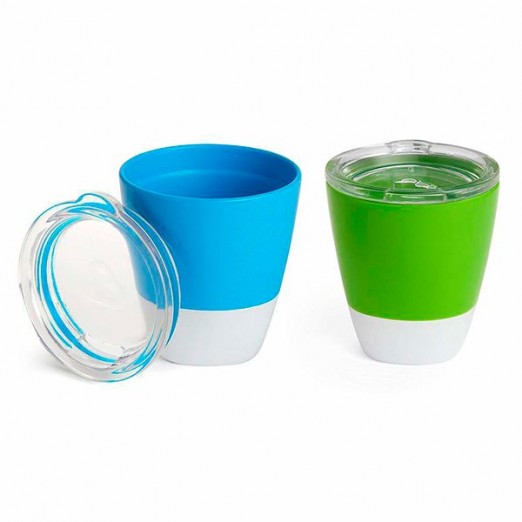 Conjunto copos munchkin com tampa verde e azul