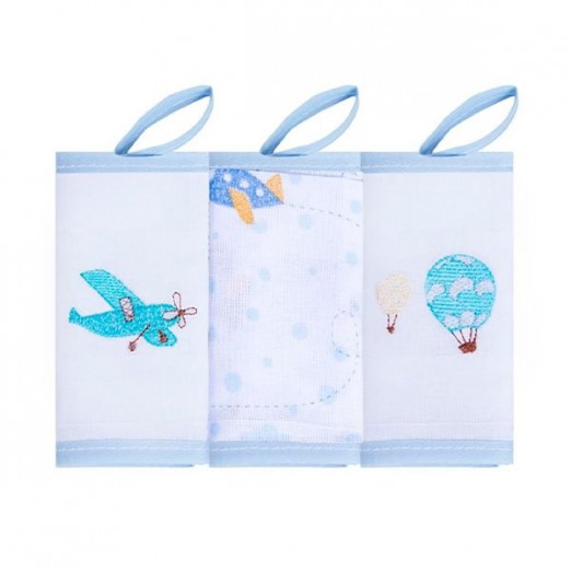 Kit Babete Infantil Com Prendedor de Chupeta Avião Branco e Azul Papi