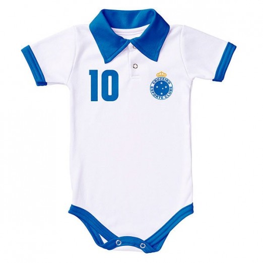 Body Bebê Com Gola Polo Cruzeiro Branco e Azul Torcida Baby Tam G