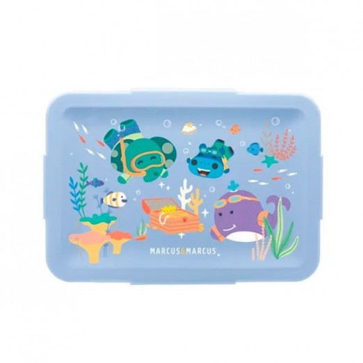 Box de Refeição Infantil Com Divisórias Sea Life Azul Marcus & Marcus 700Ml
