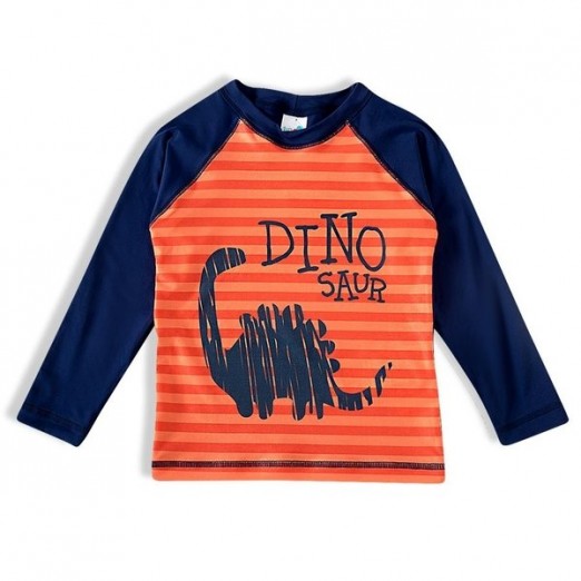 Camiseta De Bebê Para Menino De Praia Manga Longa Azul e Laranja Tip Top Tam 6-12M