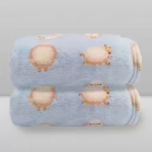 Cobertor Infantil  Luxo Ovelha Azul Laço Bebê