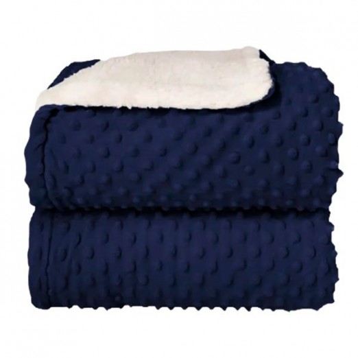 Cobertor Infantil Plush Para Menino Dots Navy Azul Com Sherpa Laço Bebe