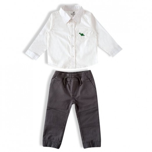 Conjunto Para Bebê Camisa Liso e Calça Off White e Cinza Tip Top Tam E
