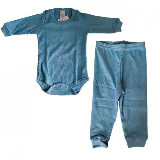 Conjunto Body e Calça Infantil Azul Liso Tecido Leve Masculino Tamanho 1 Ano RoseBud
