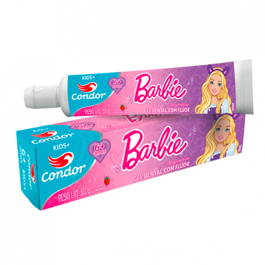 Creme Dental Para Criança Morango Barbie Condor 6A+ Com Flúor