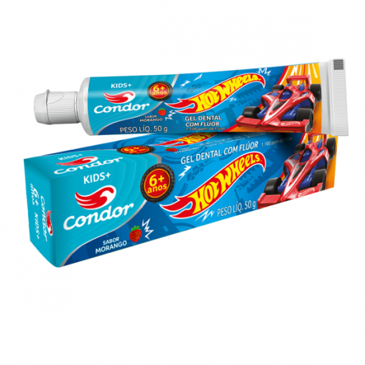 Creme Dental Para Criança Morango Hot Wheels Condor 6A+ Com Flúor