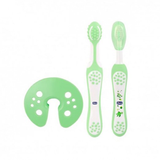 Escova de dentes para aprendizagem chicco 6 mêses verde