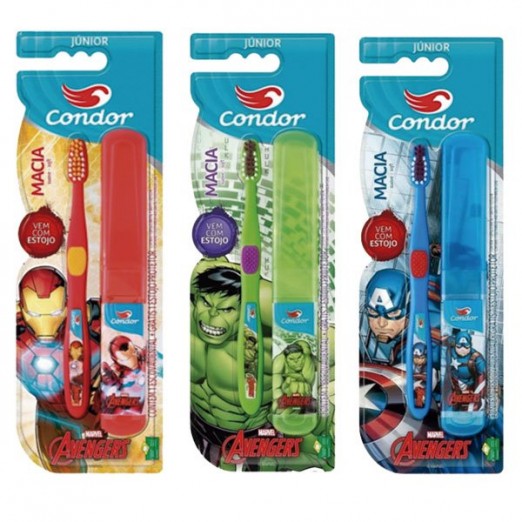 Escova de Dentes Infantil  Avangers Homem De Ferro Hulk Capitão América Condor
