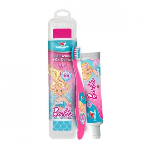 Kit Escova E Creme Dental Para Criança Barbie Condor 2 à 5A+ Com Flúor