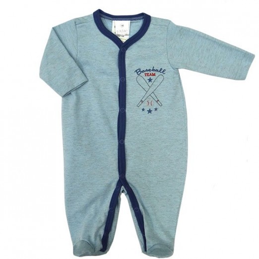 Macacão De Bebê Para Menino De Algodão Azul Baseball Baby Fashion Tam RN