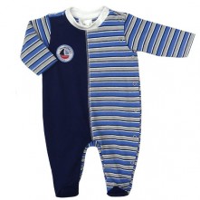 Macacão Bebê Azul Listrado Baby Fashion RN