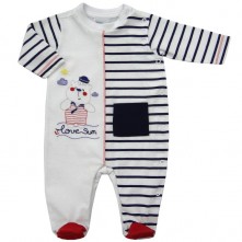Macacão Bebê Branco Listrado Baby Fashion RN