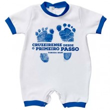 Macacão Bebê Cruzeiro Primeiros Passos Branco e Azul Torcida Baby G