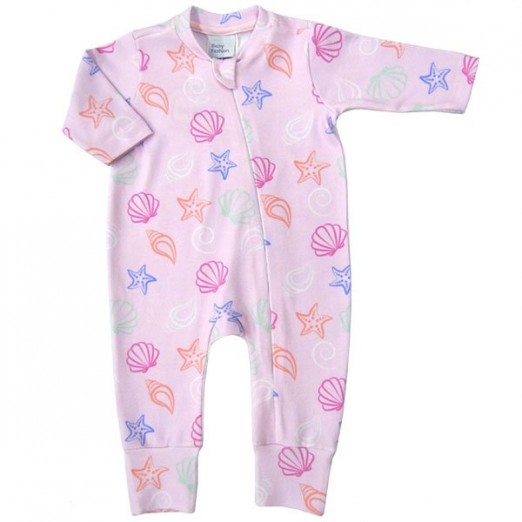 Macacão De Bebê Para Menina De Algodão Rosa Conchas Baby Fashion Tam RN