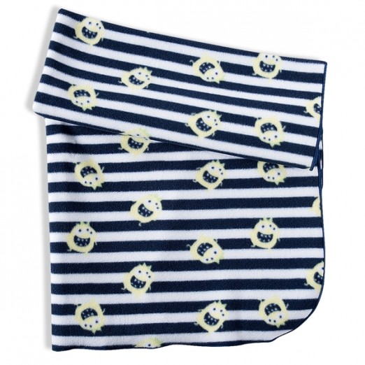 Manta Infantil Para Menino Tecido Soft Estampada Com Listras Azul Marinho e Branco Tip Top 70 x 100 cm