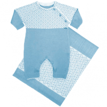Saída De Maternidade Infantil Manta Macacão E Body Azul Tricart Baby  RN