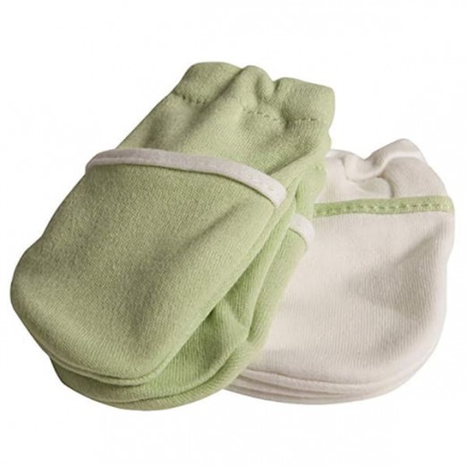 Kit luvas de algodão para bebê 2 pares - 1 branca e 1 verde