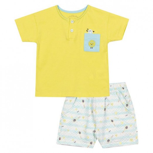 Conjunto Infantil Camisa E Bermuda Verde e Azul Nini E Bambini Tam M