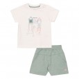Conjunto Infantil Camisa E Bermuda Branco e Verde Nini E Bambini Tam M