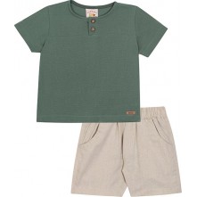 Conjunto  Camiseta  e Bermuda Masculino Verde/Bege 1 Ano Nini e Bambini 