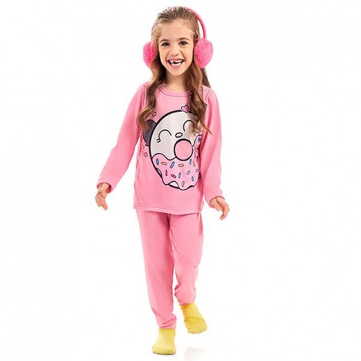 Pijama Infantil Para Menina Rosa Em Algodão Kamylus Tam 06 Anos