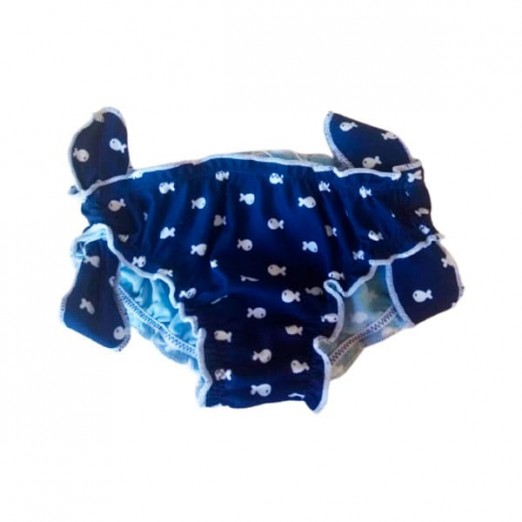 Biquini Calcinha Menina Proteção UV Peixes Azul Marinho 9 Meses