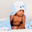Toalha De Banho Bebê 100% Algodão Forrada Tema Cachorrinho Azul Papi