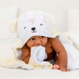 Toalha De Banho Bebê 100% Algodão Forrada Tema Ursinho Creme Papi