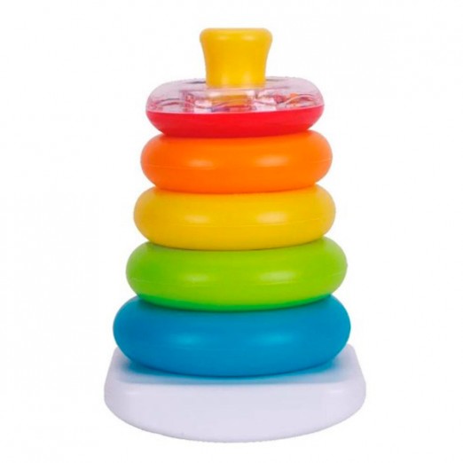 Brinquedo Infantil Pirâmide Argolas Rainbow Rings Multikids Multicoloridas 1 Base 5 Disco