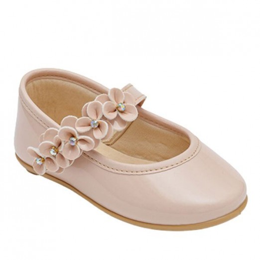 Sapato Infantil Fase 03 Nude Com Flores E Velcro Pimpolho Tamanho 26