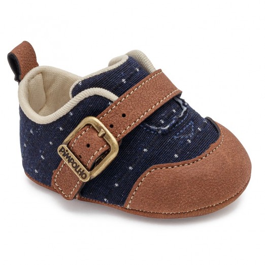 Sapato Para Bebê Fase 01 Tamanho 01 Azul Marinho e Marrom Pimpolho