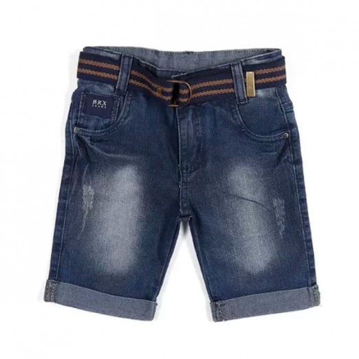 Bermuda Infantil Para Menino Jeans Lavagem Escura Com Cinto