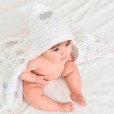 Toalha De Banho Bebê Viés de Malha Com Capuz Bordada Bola Fofa Branca Papi