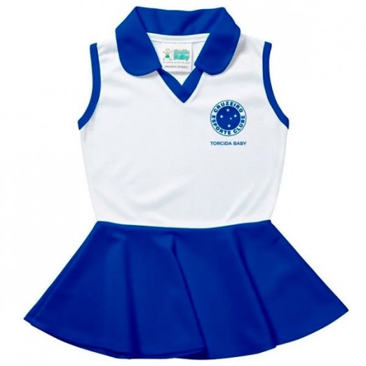 Vestido Infantil Para Menina Gola Polo Cruzeiro Azul e Branco Torcida Baby Tam 02 Anos
