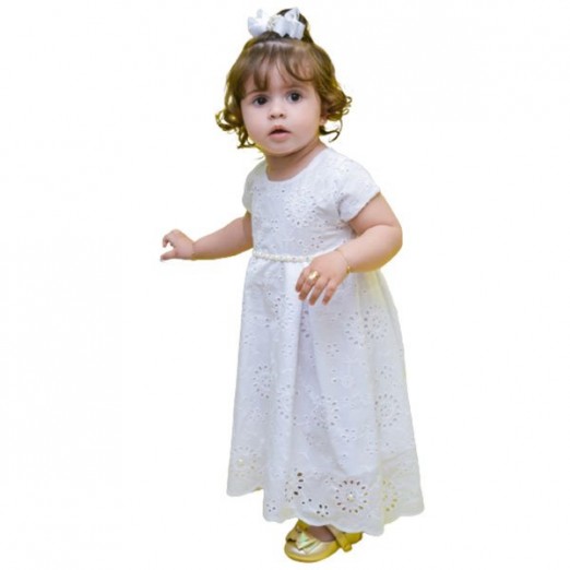 Vestido De Bebê Para Menina Com Pérolas Branco Drika Kids Tam M