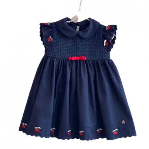 Vestido Infantil Para Menina De Algodão Com Botões Azul Marinho Kidstar Tam 04 Anos